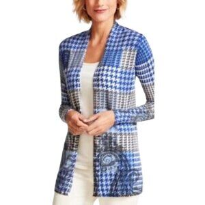 Talbots Woman Pure Merino Wool Houndstooth Paisley Cardigan Sweater Size 1X